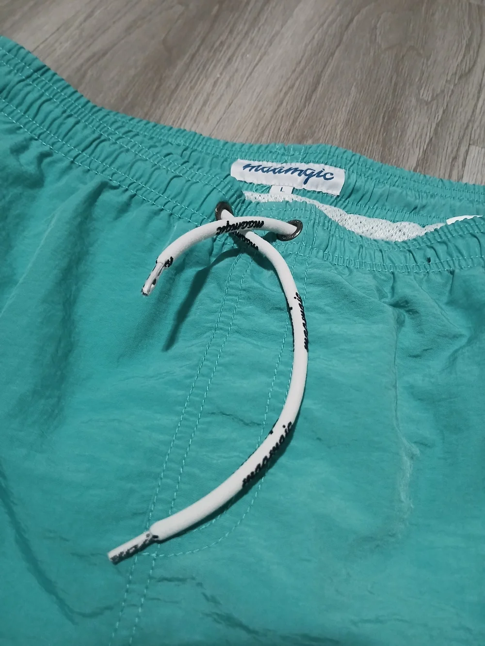 Maamgic Men’s Swim Trunks / Shorts Large Aqua Nylon Pockets Mesh Liner